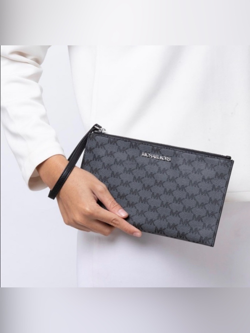 Michael Kors Oversized Monogram Wristlet – Black & Gray